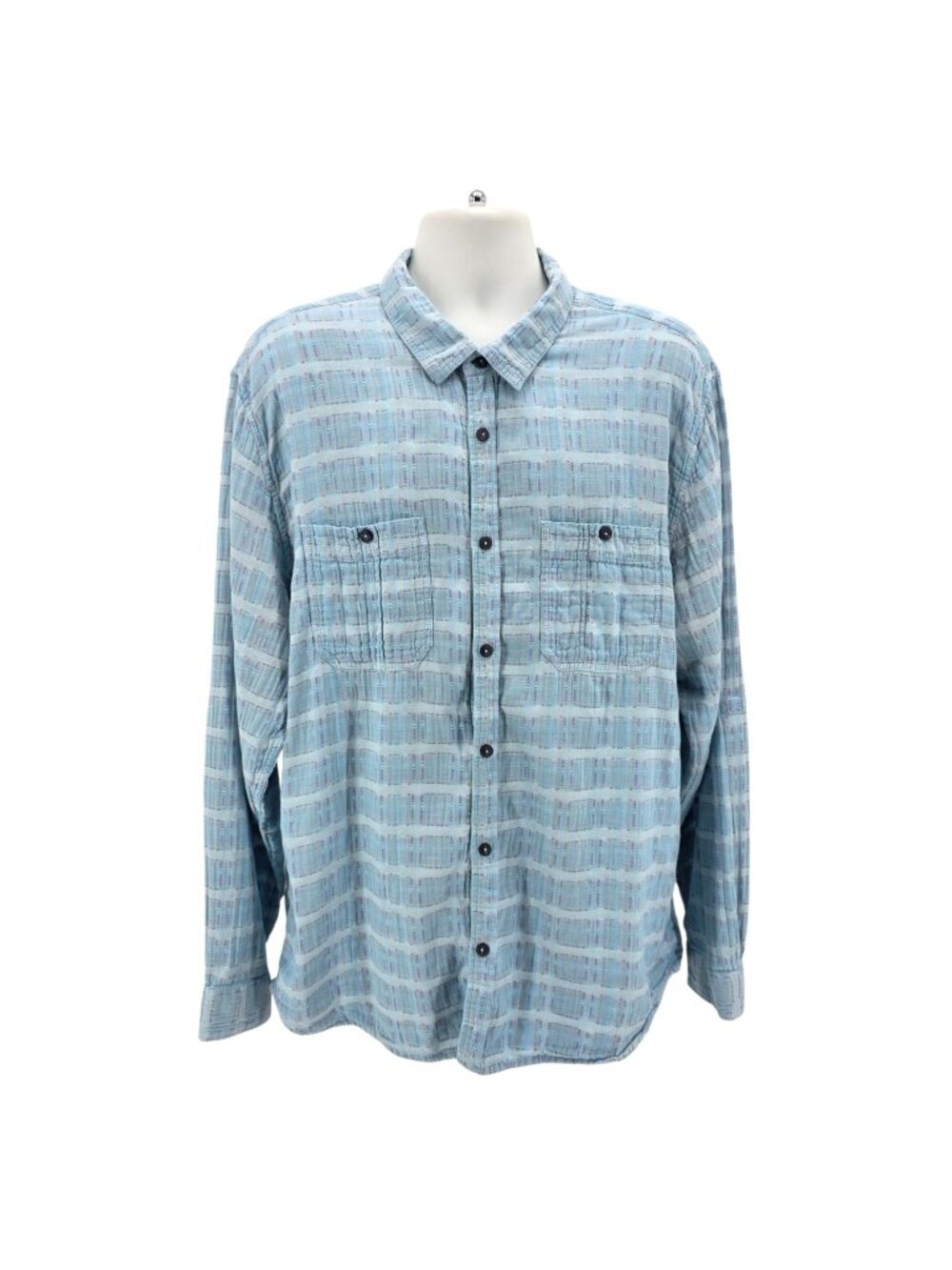 Carbon2Cobalt Mens XL Shirt Sea Change Chambray Blue Multicolor Checker Button